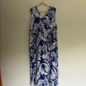 Tahari Blue and White V-Neck Sleeveless Maxi Dress (New without tags)